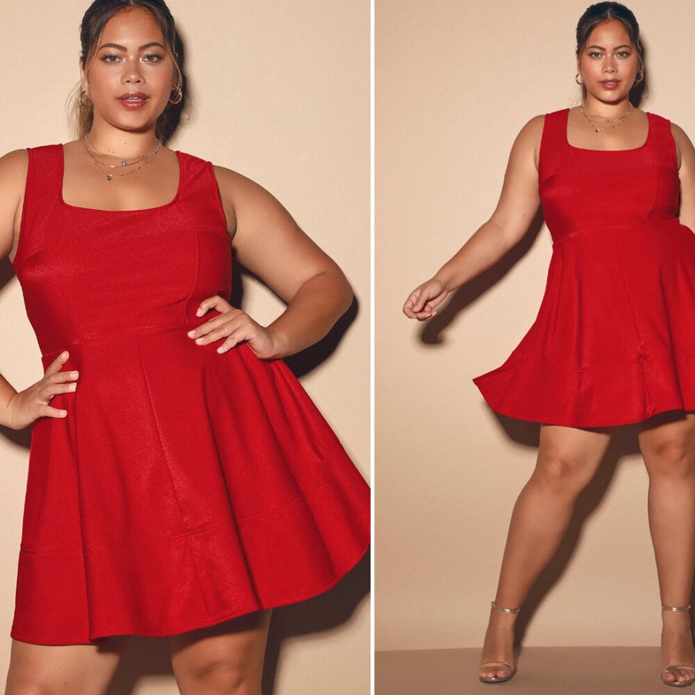 Lulus | Home Before Daylight Red Square Neck Sleeveless Skater Dress